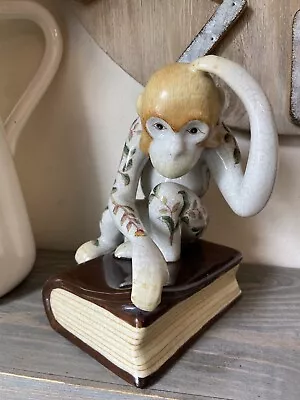 Kitschy Porcelain Chinoiserie Thinking Monkey Sitting On A Book Figurine 7”Rare • $65