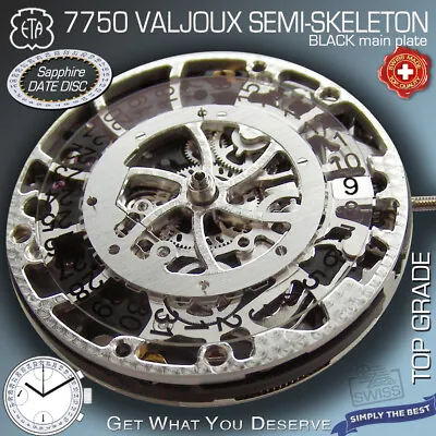 $980 • Buy Movement Eta Valjoux 7750, Automatic Chronograph, Semi Skeleton, Black Mainplate