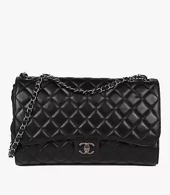 Chanel Black Quilted Lambskin Leather Jumbo Drawstring Classic Single Flap Bag  • £3999