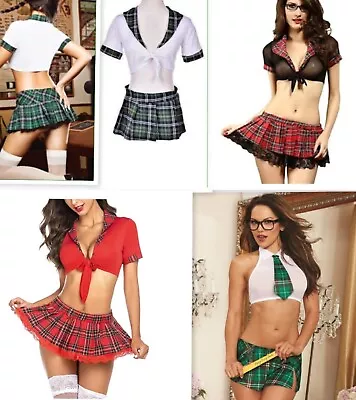 Sexy School Girl Uniform Naughty Costume Hen Night Crop Top Student Mini Skirt • £9.99