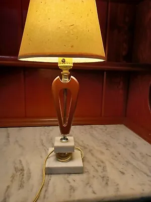 Vintage 17  Danish Mid-Century Modern Wood Marble Base Table Lamp & Shade • $54.99