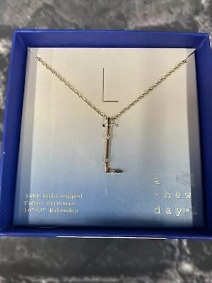 A New Day Initial   L  Necklace NIB 14 KT Gold Dipped Cubic Zirconia 16” • $16