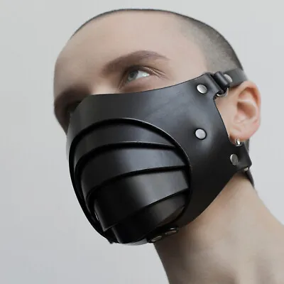 Men's PU Faux Leather Half Face Cover Mask Halloween Cosplay Role Play Costumes  • £8.39