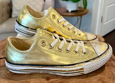 Converse Chuck Taylor All Star Chrome Gold Leather Shoe - Wmn Sz 7 ⭐️ Fresh ⭐️ • $34