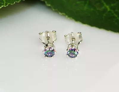 Fire Mystic Topaz Round Sterling Silver Stud Earrings FREE GIFT BOX • $9.99