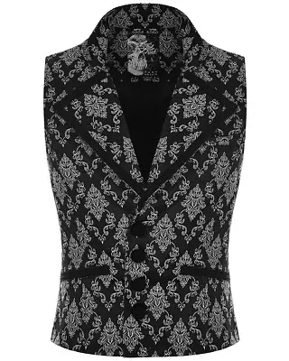 Punkrave Black Goth Jacquard White Damask Vampire Vintage Waistcoat Vest Wy-851 • $52.79