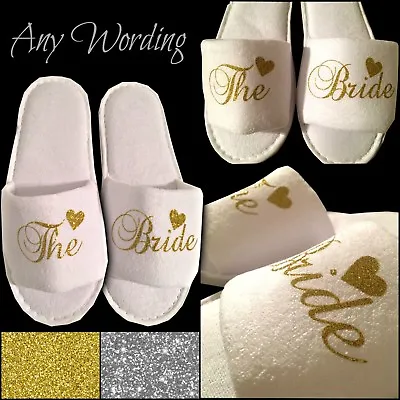 £5.99 • Buy White Slippers Bridal Wedding Open Toe Personalised Real Glitter Heart Novelty