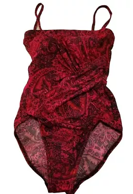 Miraclesuit One Piece Swimsuit Women 10 Red Paisley Sparkle Ruched Padded  • $35