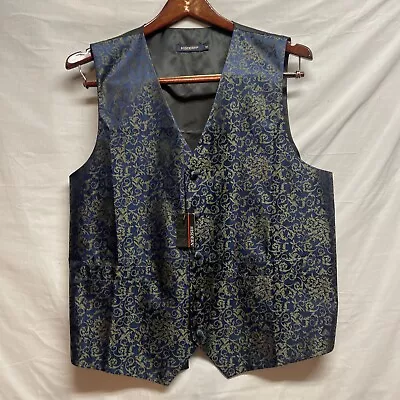 Hisdern Vest Waistcoat Blue Gold Jacquard Fabric Button Classic Formal Men’s M • $20