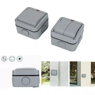 Waterproof Outdoor Garden 250VAC 10A Single Double Light Switch 1-2 Gang Grey • $21.99