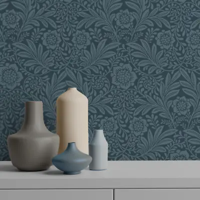 Camille Damask Navy Wallpaper Crown Paste The Wall Archive Collection M1745 • £14.69