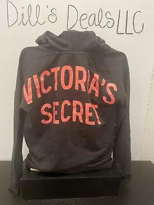 Small Victoria's Secret Hoodie Sweatshirt Dark Gray V-Neck Drawstring Size Small • $15.72