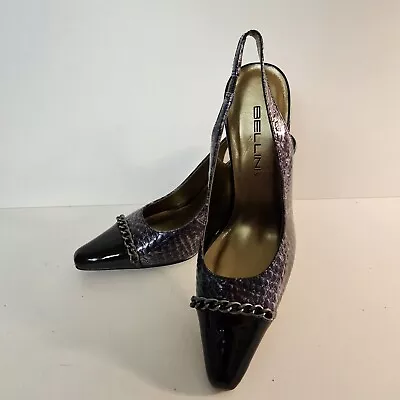 Bellini Size 7.5 Tanisha Purple Croco Chain Slingback Pointed Cap Toe Pumps • $21.95