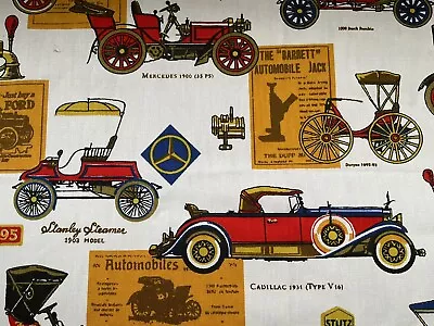 Vintage Cotton Fabric Classic Car  Medium Thick Fabric 45”x 50” 566 • $19.99