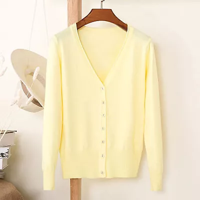 $17.52 • Buy Women Fake Cashmere Sweater Cardigan Thin Knit  Long Sleeve Tops V-neck Jumpers