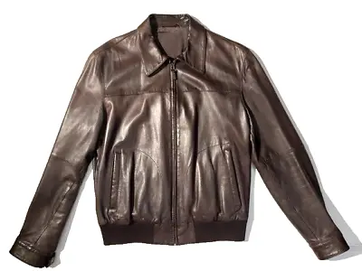 DUNHILL LONDON Men Brown Lambskin Leather Bomber Jacket Sz XL $3750 Mr. Porter • $699