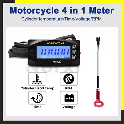 Motorcycle 4-in-1 Multifunction Gauge Tachometer+Engine Temp+Voltmeter+Clock 10m • $24