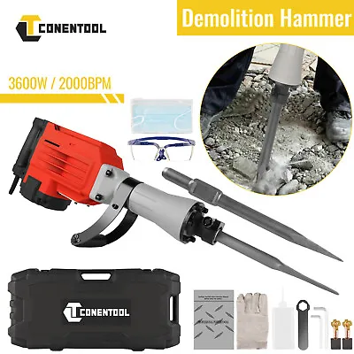 240v Electric Demolition Jack Hammer Drill Concrete Breaker +Case 2 Chisel 3600w • £153.99