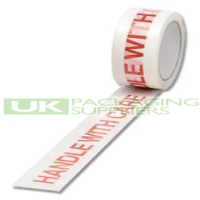 12 ROLLS OF 2  WIDE HANDLE WITH CARE PRINTED PACKAGING TAPE 48mm X 66metres NEW • £25.06