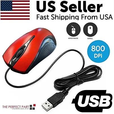 USB 2.0 Optical Wired Scroll Wheel Mouse For PC Laptop Notebook Desktop Red Mice • $7.89
