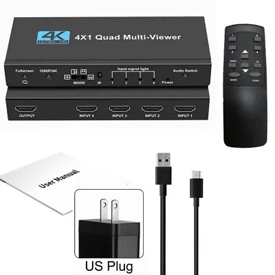 4K HDMI Multi-Viewer 4x1 HDMI Quad Screen Multiviewer 4 In 1 Seamless Switch+IR • $34.95