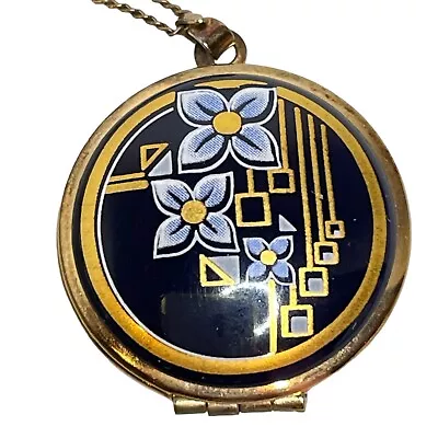 Vintage Michaela Frey Locket W/Chain Enamel Art Deco Floral Gold Plated Sterling • $99