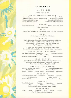 Aug 1 1958 To Hawaii Matson Lines SS Mariposa Luncheon Menu Hawaiian Gal & Fruit • $5.99