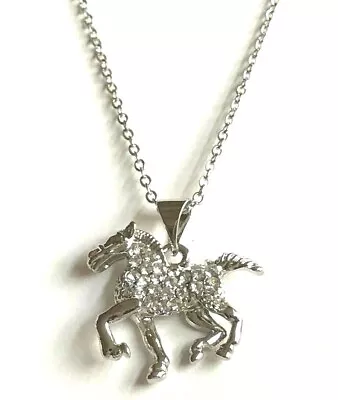 Horse Mustang Necklace Silver Plated 19  Crystal Country Western Cowgirl • $7.99