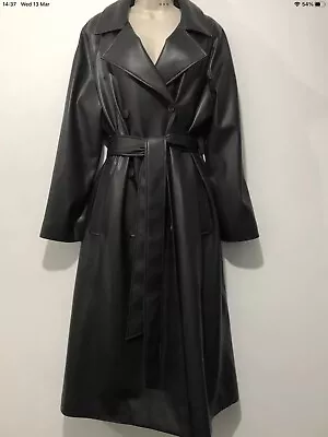 Marks And Spencer Sz 14 Black Trench Coat Mac Faux Leather Bnwt • $58.10