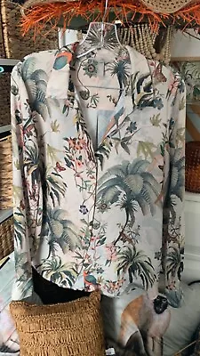 £20.99 • Buy H&m Silky Botanical Tropical Bird Floral Print Shirt Top Blouse 14 