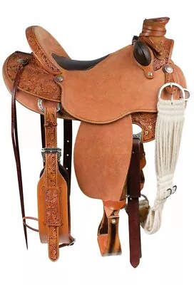 Western Leather Saddle Wade Tree A Fork Roping Ranch Horse Saddle Size 10 To 18 • $399