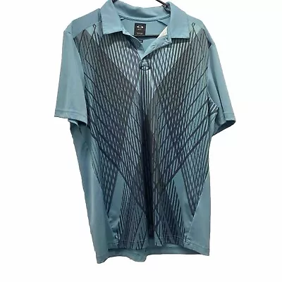 Oakley Polo Shirt Mens Size L Blue Striped Golf Short Sleeve Pullover Regular Fi • $17.90