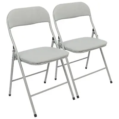 2x Grey Fabric Padded Metal Folding Chairs Foldable Office Dining Chair • £33