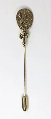 Vintage Fan Dragonfly Floral Detailed Gold Tone Stick Pin Hat Lapel Jacket • $16