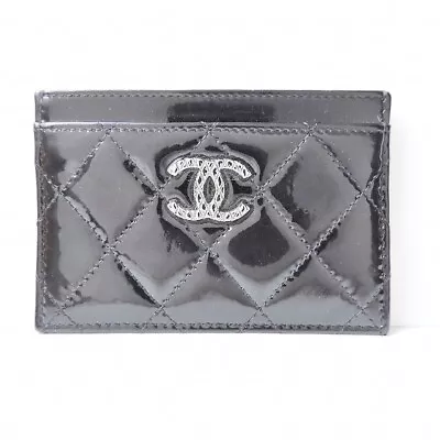 Auth CHANEL Matelasse - Black Silver Patent Leather Card Case • £232.27