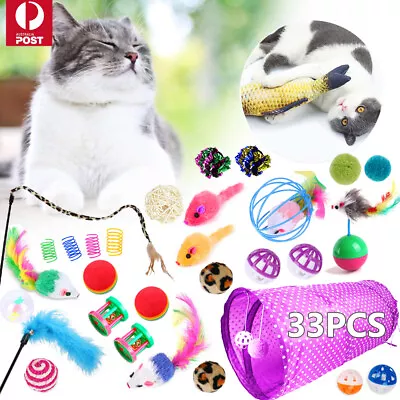 33 Items Lovely Cat Kitten Toy Bulk Buy Pet Toys Rod Fur Mice Bells Balls Catnip • $17.57