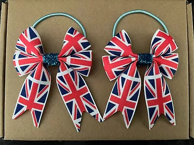 Union Jack - Hair Bow Bobbles (2) HANDMADE Girls Hair Accessories • £1.80