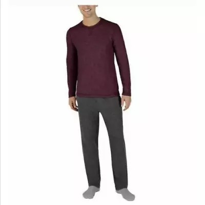 Eddie Bauer Men's 2-Piece Pajama PJ Sleep Lounge Set (Maroon/ Grey Large ) NWT • $24.06