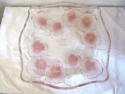 Mikasa Studio Nova 14  Square Glass/Crystal Platter - Pink Pansy Bouquet - • $28.99