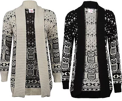 £10.99 • Buy New Womens Ladies Owl Print Knitted Long Sleeve Jumper Open Cardigan 8 10 12 14