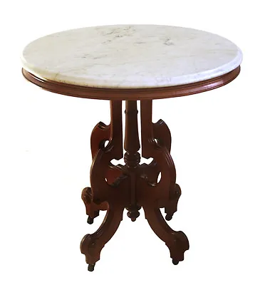 A Victorian Marble Top Table Oval Top Walnut Base • $350
