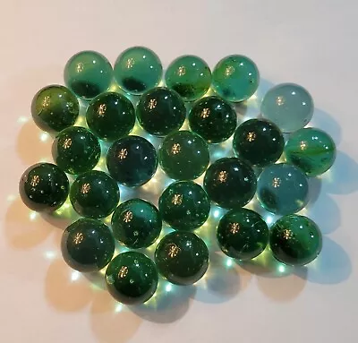 25 Vintage Purie Marbles -  Clear Emerald Green & Light Green Blue .75  Shooters • $3.99