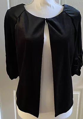 Dressbarn Collection Shrug Bolero Jacket Black Velvet Short Ruched Sleeve Sz M • $14.75