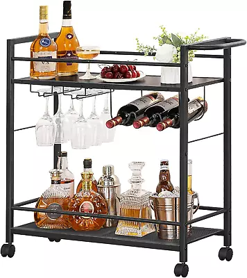 Bar CartHome Bar Serving Cart With Large Storage Space 2 Tier Rolling Beverage • $84.99