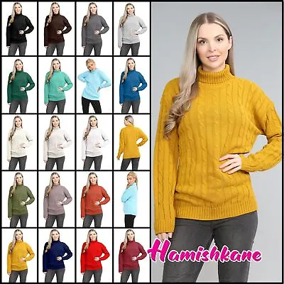 £16.93 • Buy Womens Cable Knitted Jumper Ladies Polo High Neck Long Sleeve Sweater Pullover