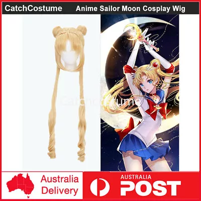 Anime Sailor Moon Crystal Tsukino Usagi Gold Cosplay Costume Wig Women Long Hair • £27.50
