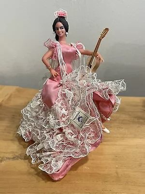 Vintage Chiclana Marin Spanish Dancer Doll Pink Guitar 7  Tall Seated • $34.99