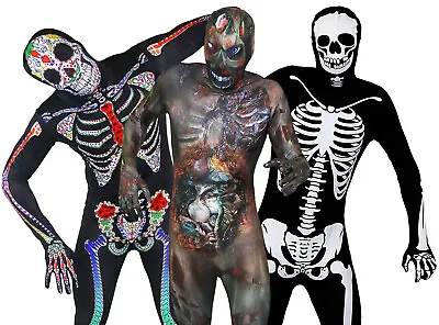 Halloween Skin Suit Adult Mens Fancy Dress Costume Skeleton Zombie Skinsuit • £25.29