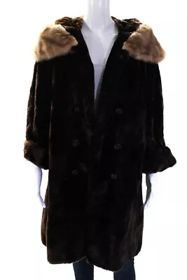 Canadian Womens Mink Collar Sheared Beaver Double Breasted Coat Brown Size M LL1 • $19.99