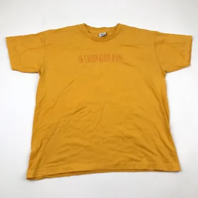 VINTAGE Calvin Klein Shirt Womens Size M - L Yellow Tee Short Sleeve Top Adult • $28.77